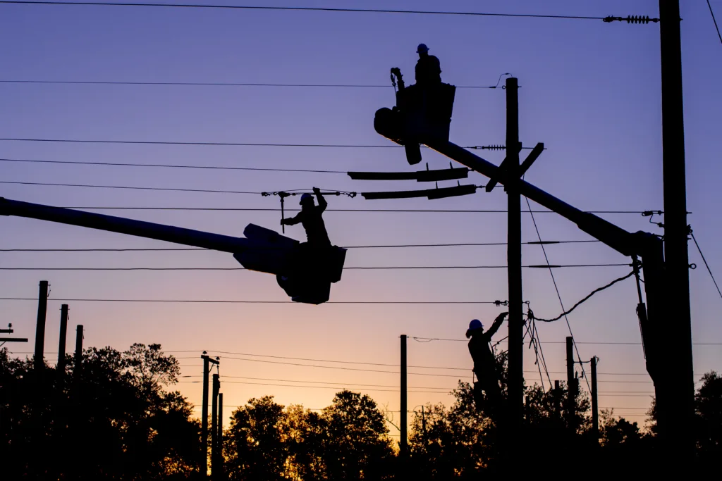 Linesman working on power lines