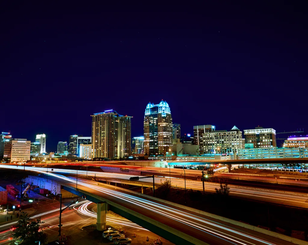 Downtown Orlando skyline at night